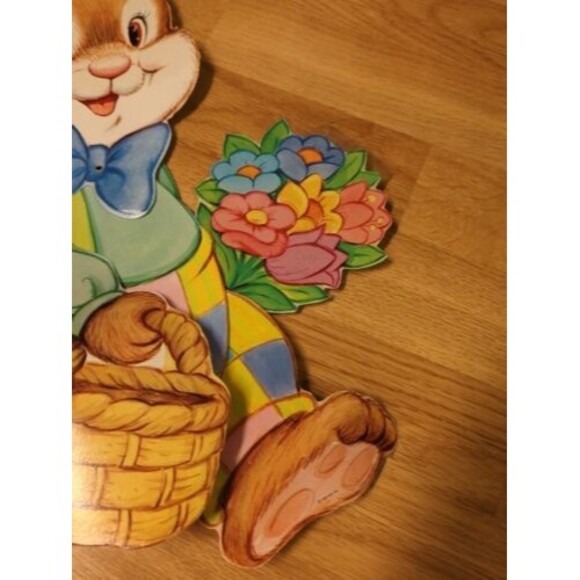 Easter Bunny with Basket Flowers Jointed Die Cut American Greetings Decoration - Picture 4 of 11